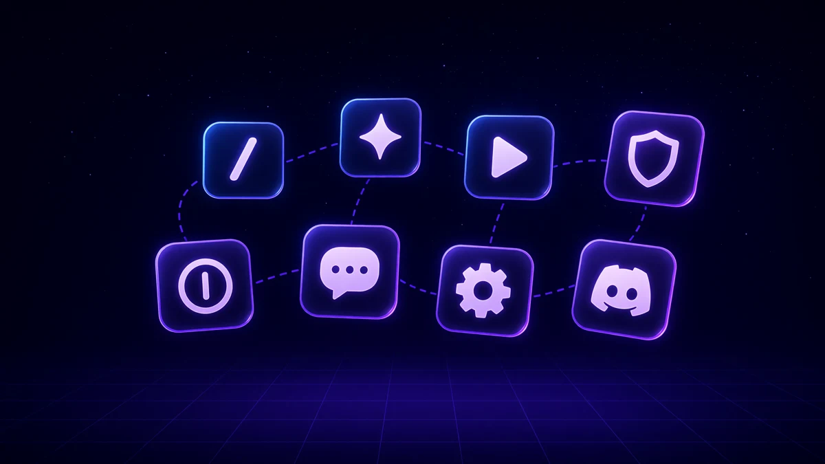 A floating rack of glowing command tiles, each with a distinct glyph