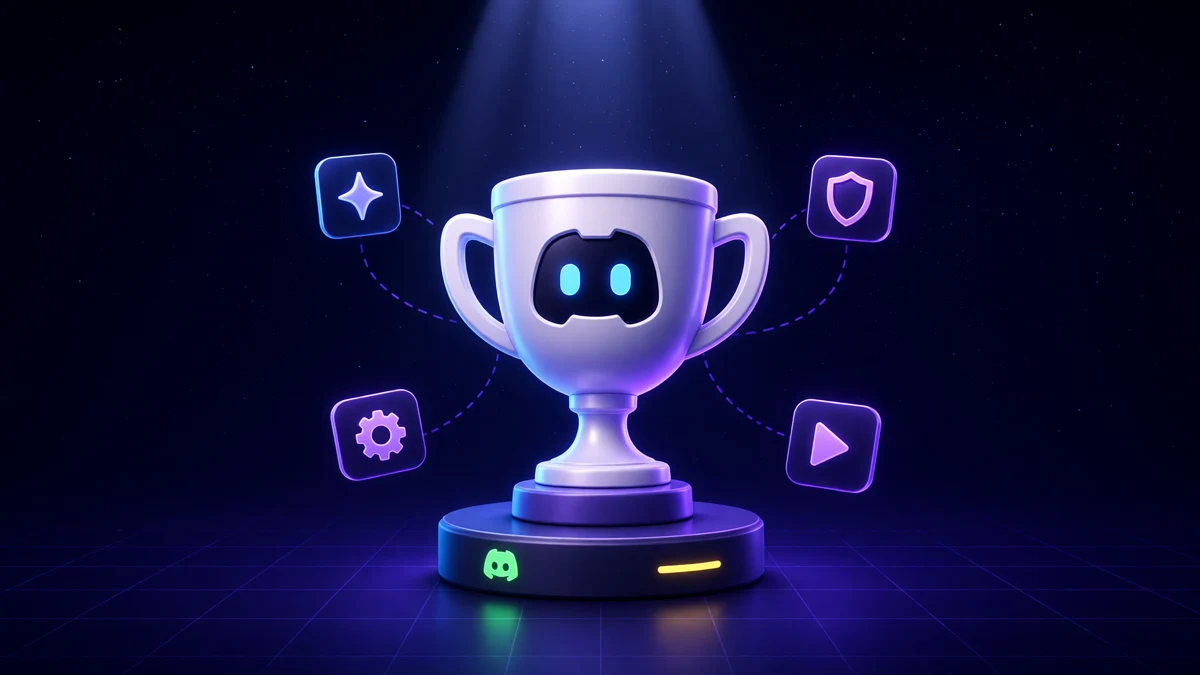 A glossy trophy badge on a pedestal under a narrow beam of light